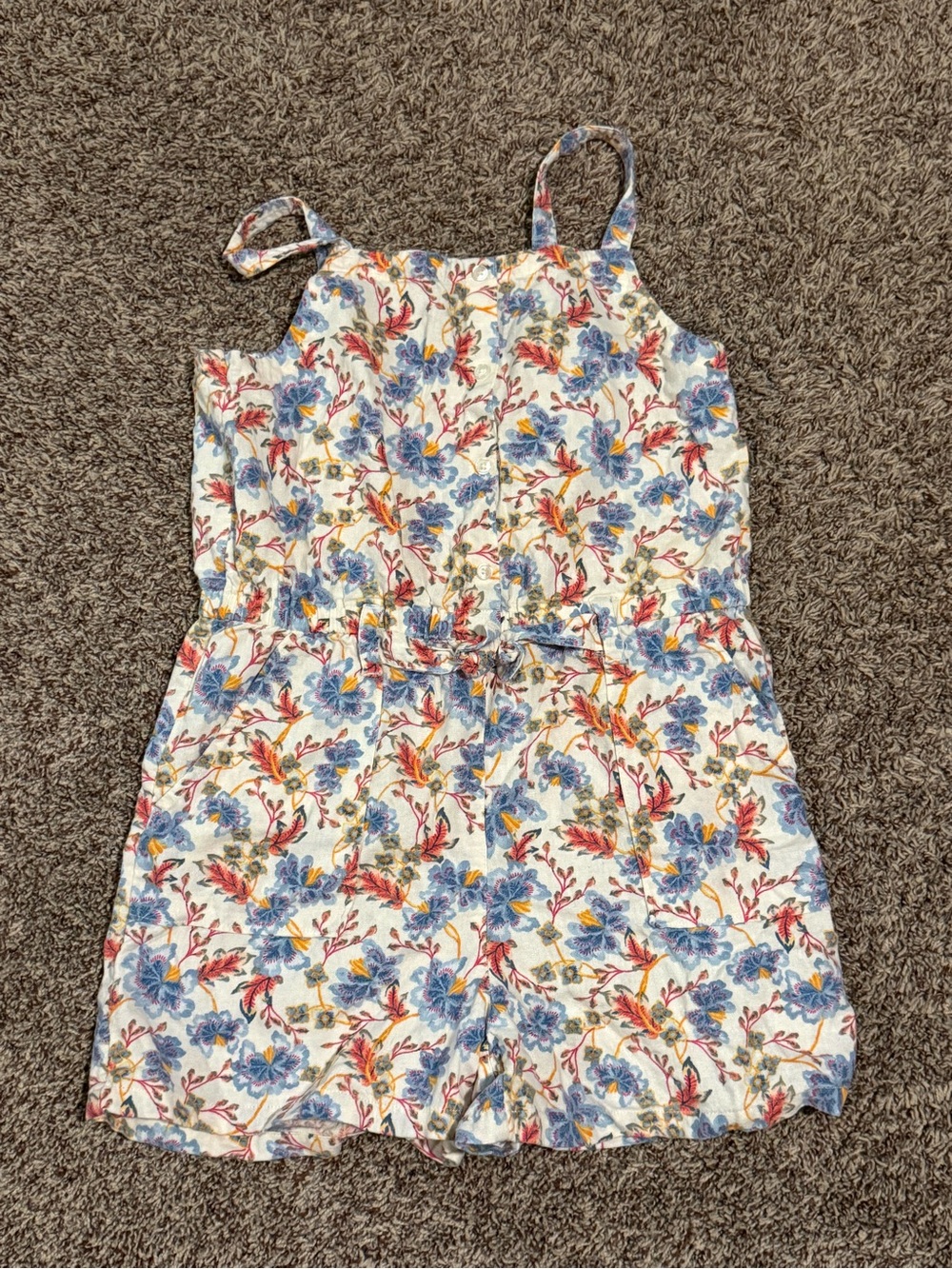 Girls old Navy Floral Print Romper - White with Blue Flowers